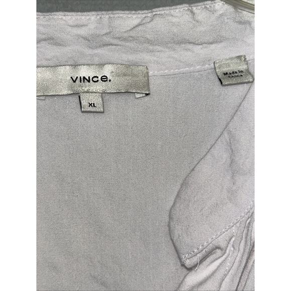 Vince Women’s XL Blouse Top Shirred White Linen Blend Lagenlook Minimalist - Picture 6 of 9